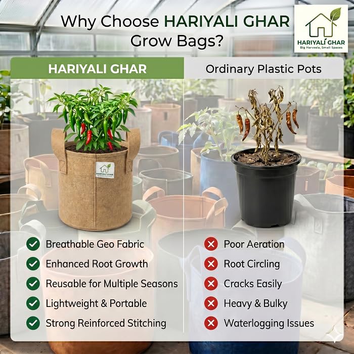 Image of 400 GSM Geo Fabric Round Grow Bags 8x8 Inch with Handle, Camel Color Planting Bags for Terrace and Kitchen Gardening Pack of 1