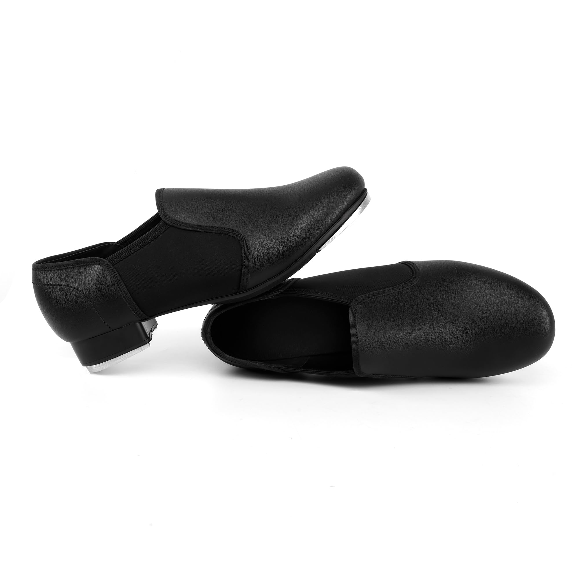 Unisex Tap Shoes PU Leather Slip On Dance Shoes for Women and Men Black 10M