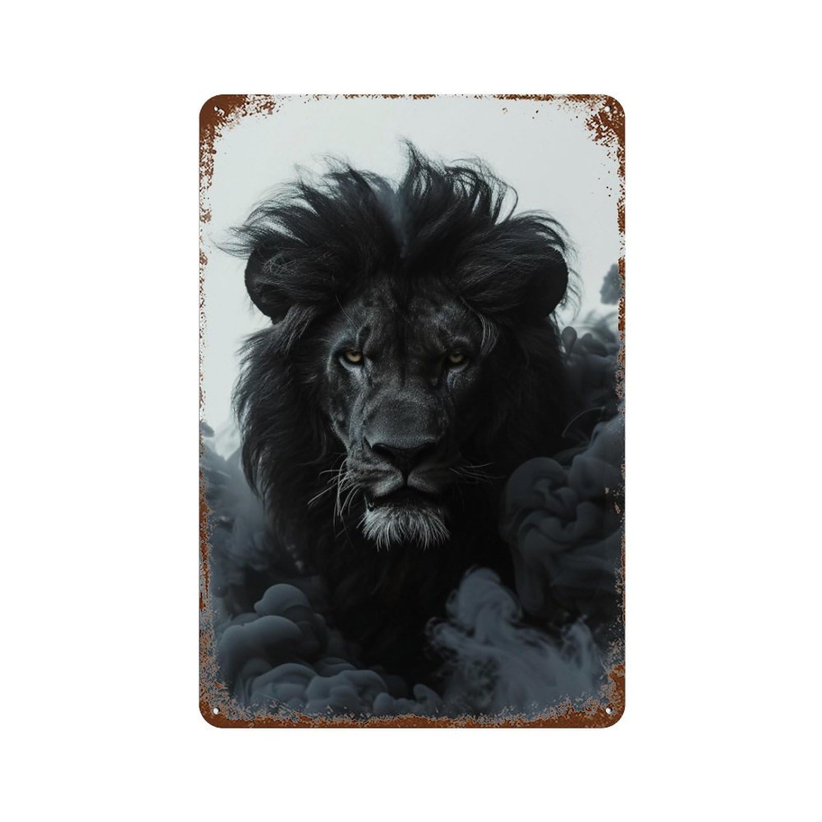 Rusty Metal Tin Sign with Black Lion Majesty Design 11.8"x7.9", for Farmhouse, Kitchen And Entryway Decor, Rustic Home Decor