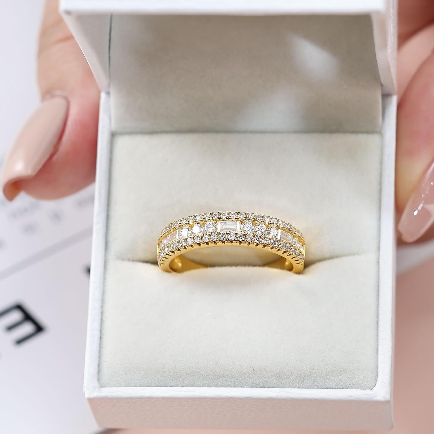 Newshe Jewellery Moissanite Rings for Women 925 Sterling Silver Wedding Bands Pave Emerald Eternity Band Ring Size 5-13 - Image 6