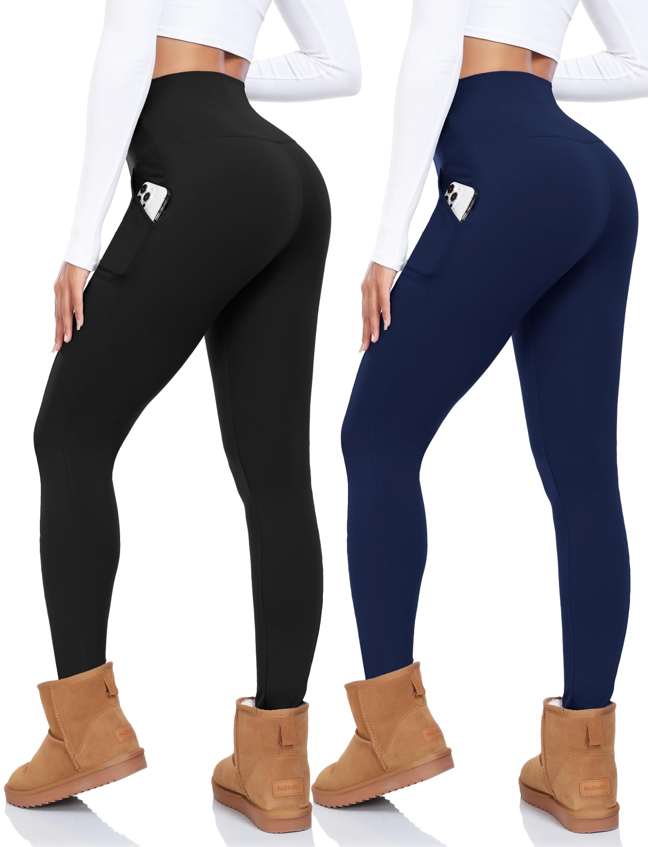 �️CTHH 2 Pack Fleece Lined Leggings Women with Pockets - High Waisted Soft Winter Thermal Warm Tummy Control Yoga Pants  — fashion deal