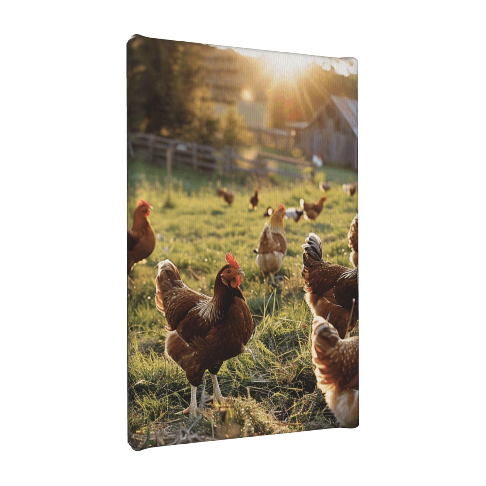 YKLJG Chickens and Farm Printed Wall Art Canvas Painting 20x30 CM Wooden Framed Picture Painting Artwork Prints for Bedroom Kitchen Home Office Decor