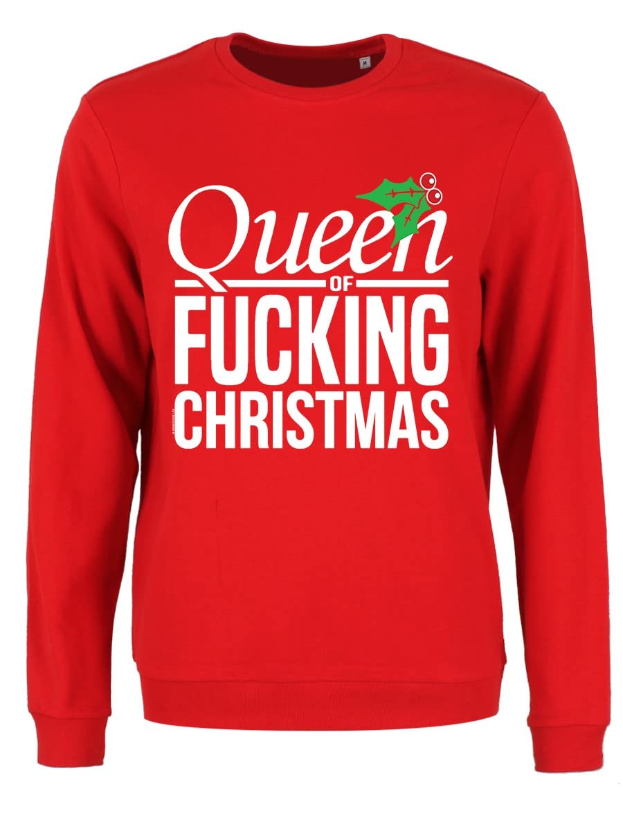 Grindstore Women's Red Queen Of Fucking Christmas Christmas Jumper Sweater