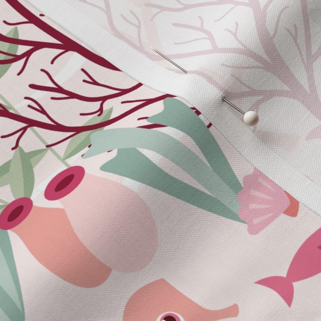Spoonflower Fabric - Life Reef Animals Sea Ocean Turtle Seahorse Aquatic Crab Girl Printed on Petal Signature Cotton Fabric by The Yard - Sewing Quilting Apparel Crafts Decor