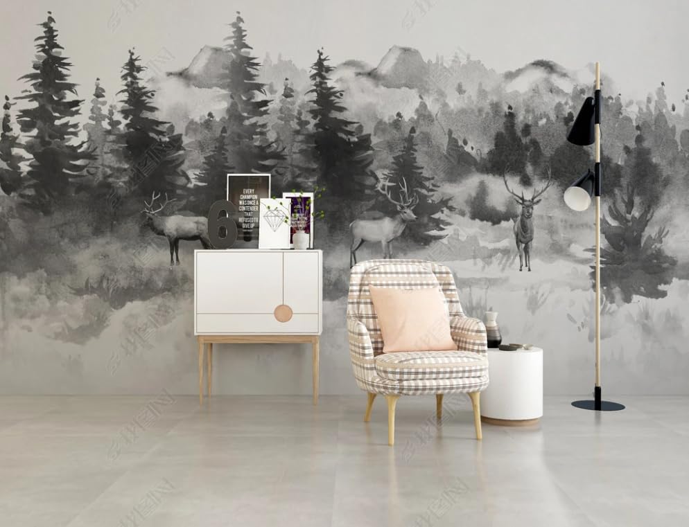 Papier peint intissé haut de gamme panoramique forêt de cerfs pour salon élégant