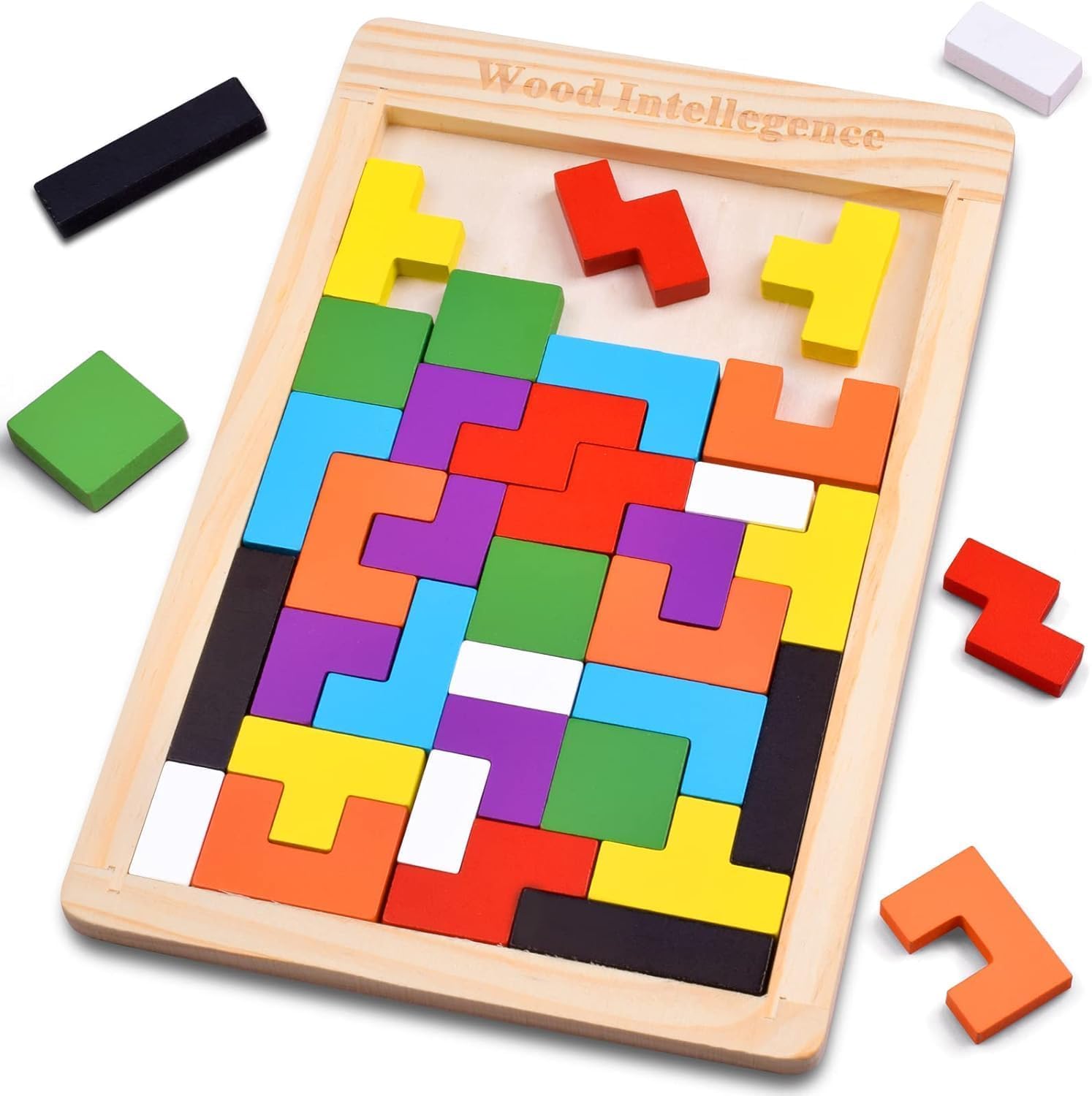 VIKINGS Wooden Tetris Puzzle Brain Teaser Toy Colorful Jigsaw Game Montessori Intelligence Educational Gift for Baby- Toddlers, Kids 2-6 Years Old Boys Girls - 40 Pcs, Multi Color-image-29