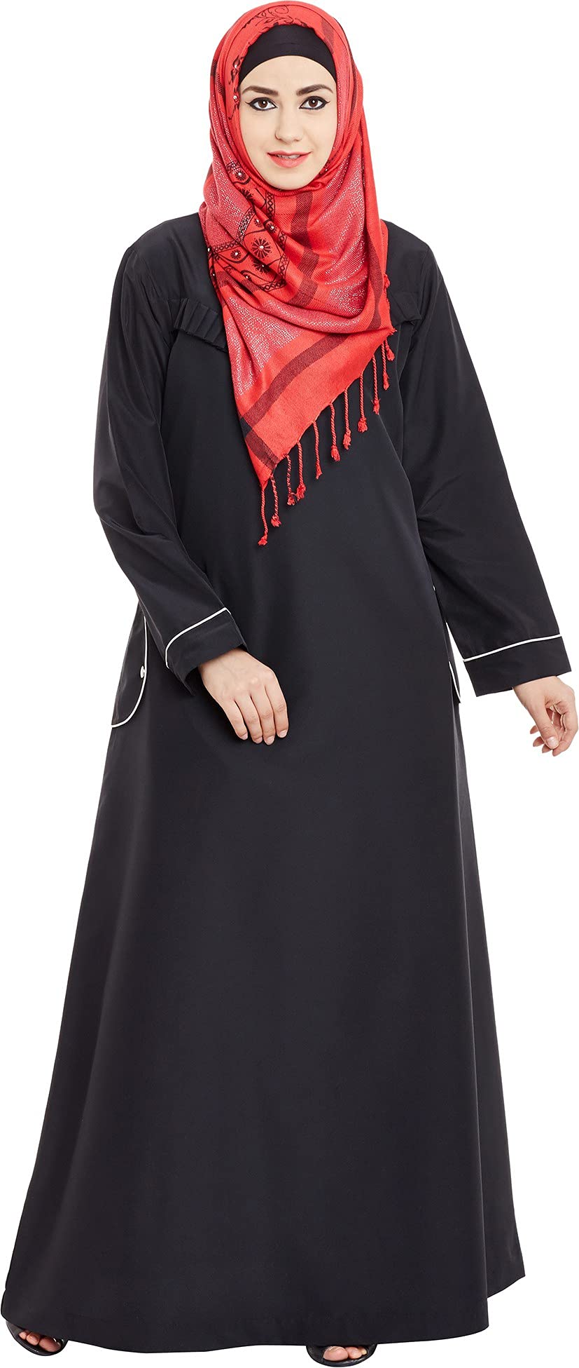 Aabish Black Front Gather Burqa-image-7