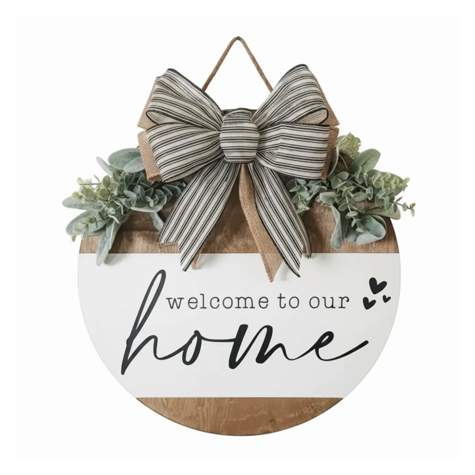 Front Door Wreath Welcome Sign Creative 2D Flat Welcome Sign Wooden Bow Knot Door Wreath Round Shape Flower Wall Art Front Door(Color3)
