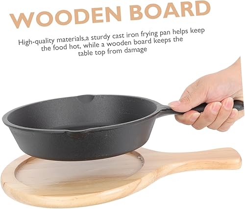 Miniatura 5 de NUOBESTY Sartén antiadherente de hierro fundido grueso con base de madera para huevos, carne y carne, distribución uniforme del calor, utensilios de