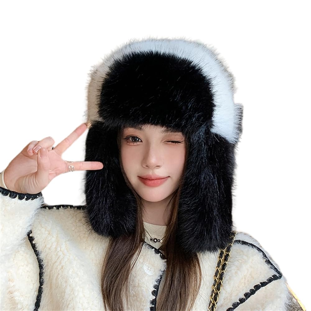 Winter Trapper Hat Ear Flaps Russian Ushanka Hunting Hats Eskimo Windproof Ski Snow Cap(Black,M)