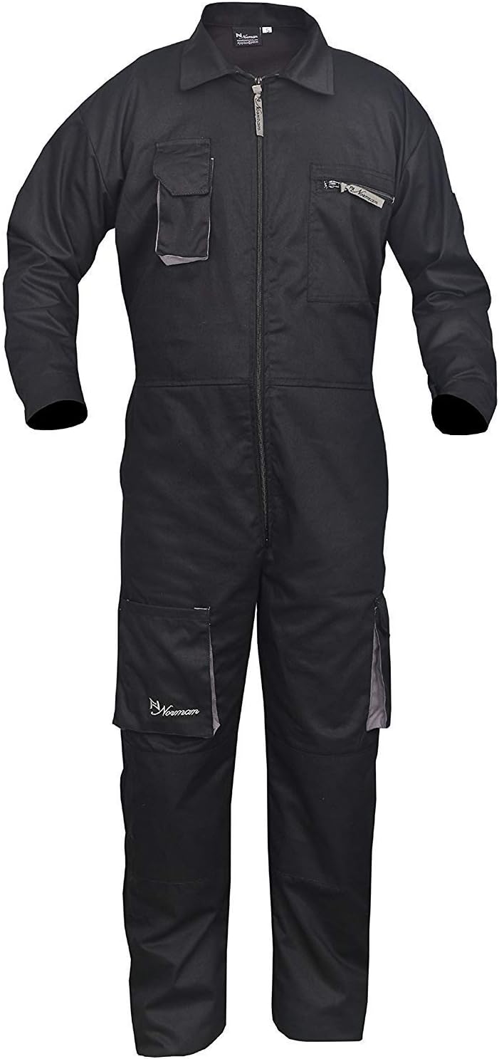 Black Work Wear Men's Overalls Boiler Suit Coveralls Mechanics Boilersuit Protective (XL)