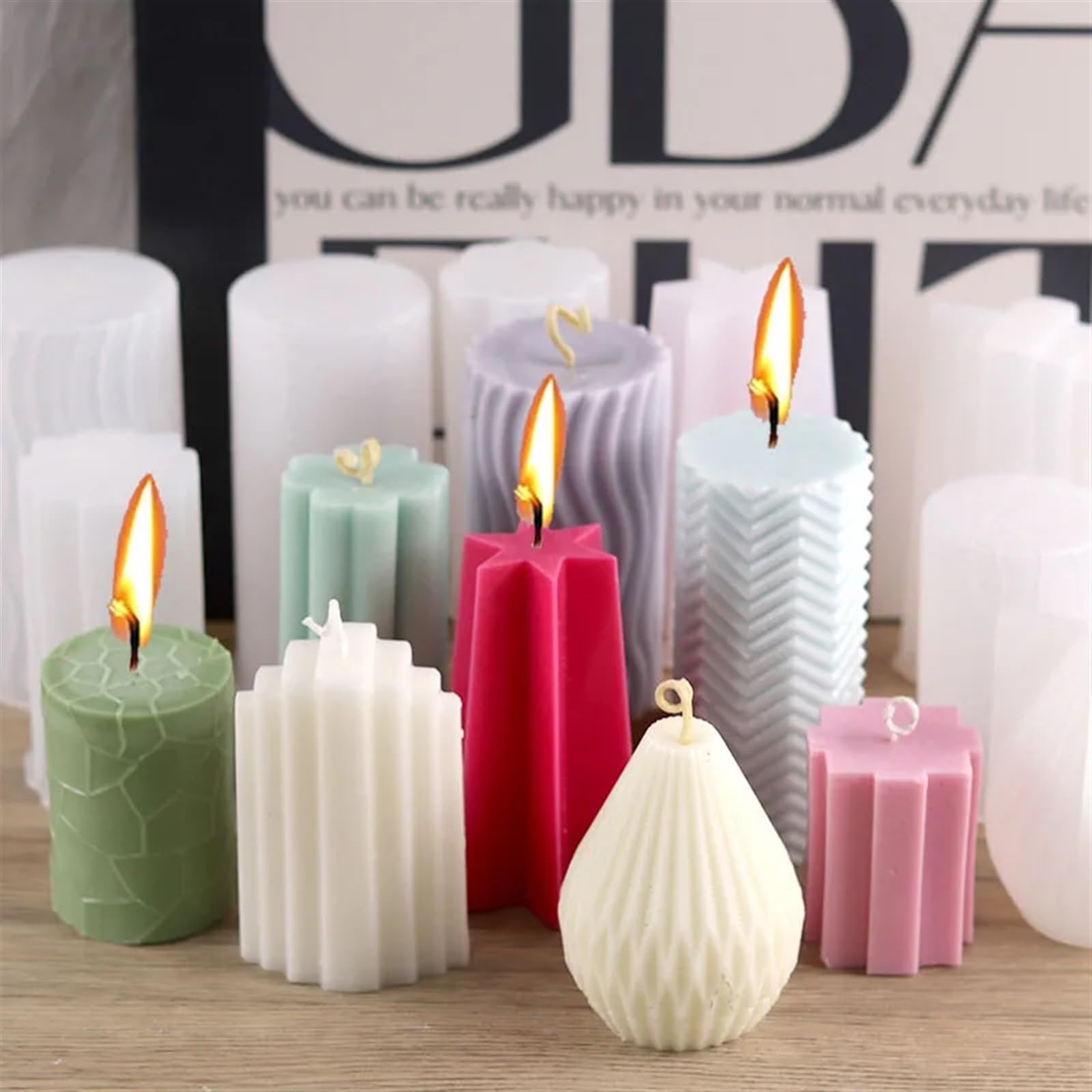 Molde de silicona para velas, Molde de vela silicona con rayas cilíndricas, bricolaje, for velas, jabón, resina, manualidades, Multicolor(E)