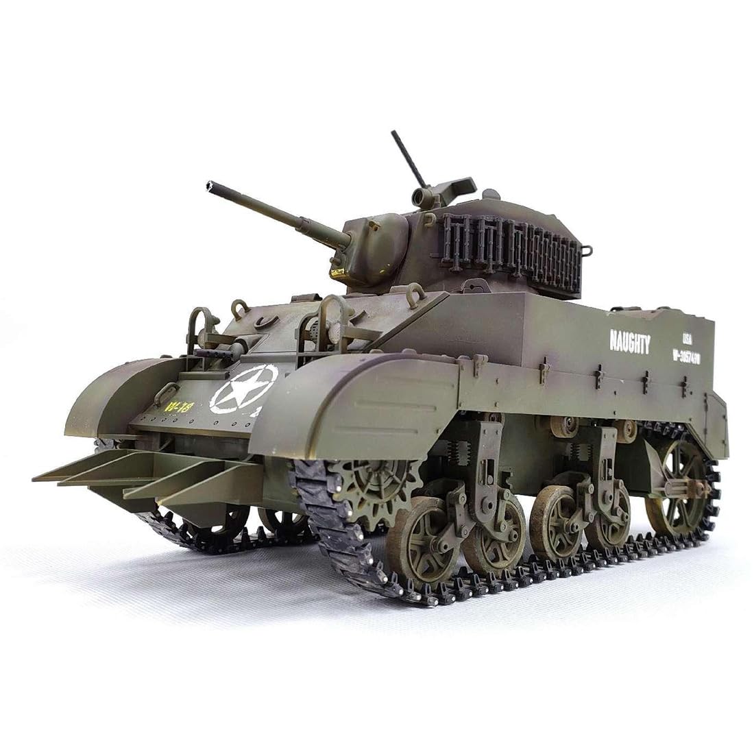 YUTT Rc Military Truck, 1/16 2.4G US M5A1 Stauart lekki czołg symulowany model pojazdu wojskowego z dźwiękiem światła dymnego