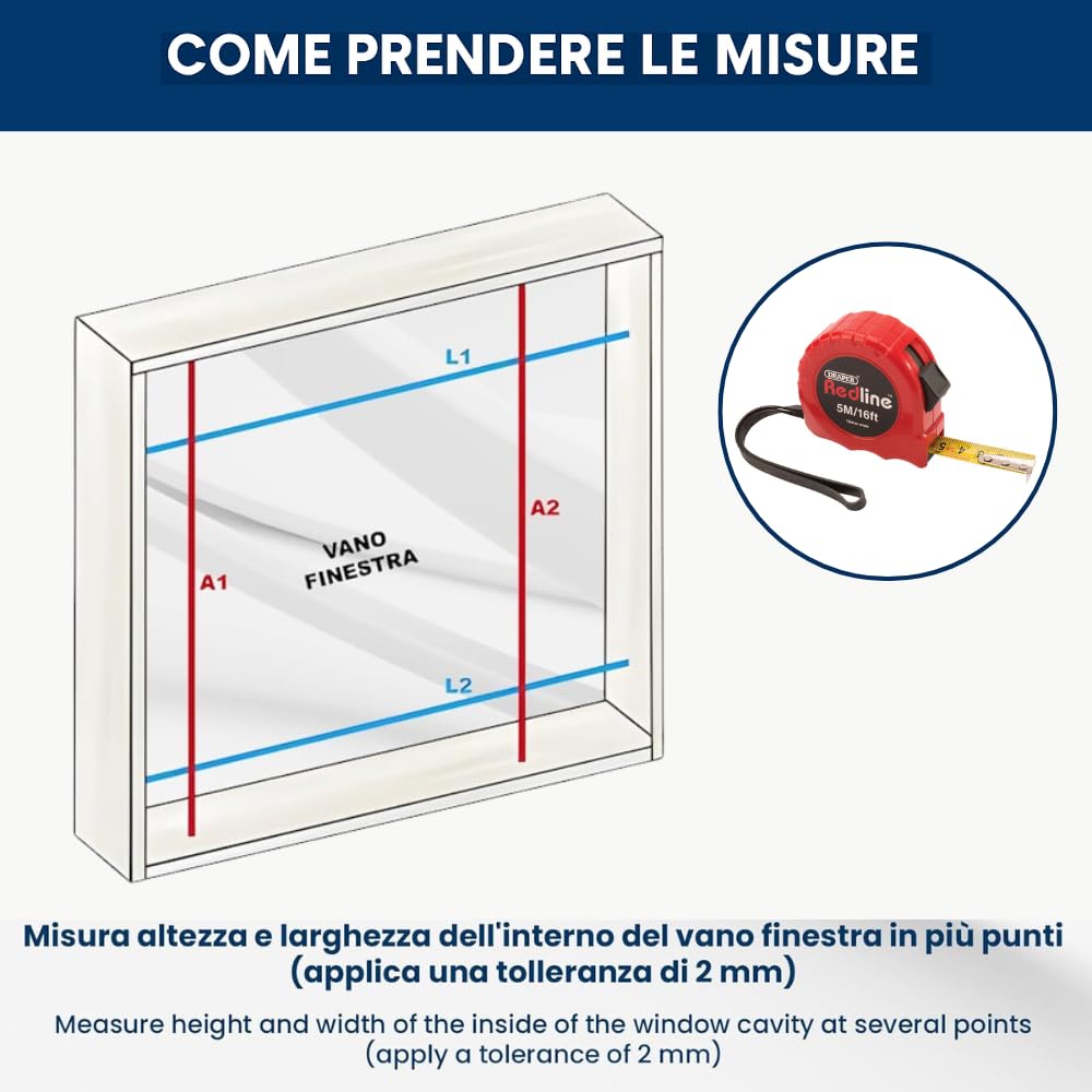 Zanzariera a Molla con Spazzolino antivento | Su misura | Scorrimento Verticale | Cassonetto 42 mm | Telaio in Alluminio Verniciato | Rete in Fibra di Vetro | Made in Italy