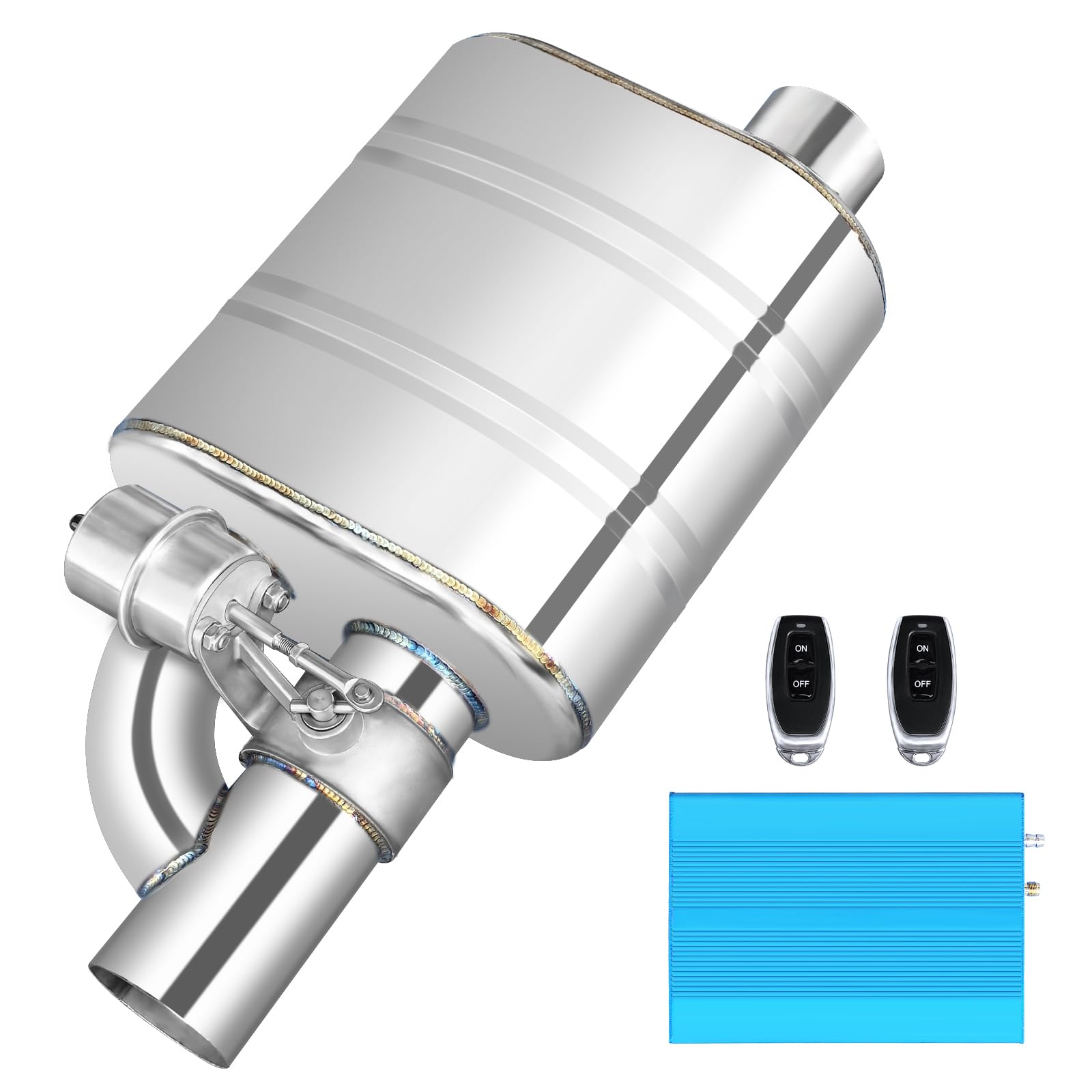 2.5 Inch Valved Muffler Exhaust Cutout with Muffler Cat Back Exhaust System Kit