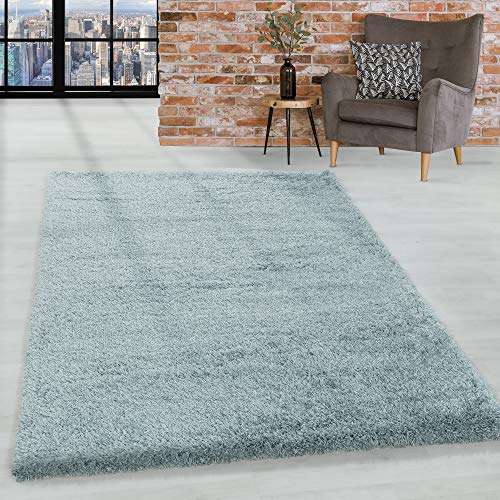 HomebyHome Teppich Wohnzimmer Hochflor Shaggy Blau 140x200 cm 50 mm Florhöhe - Teppich Schlafzimmer...