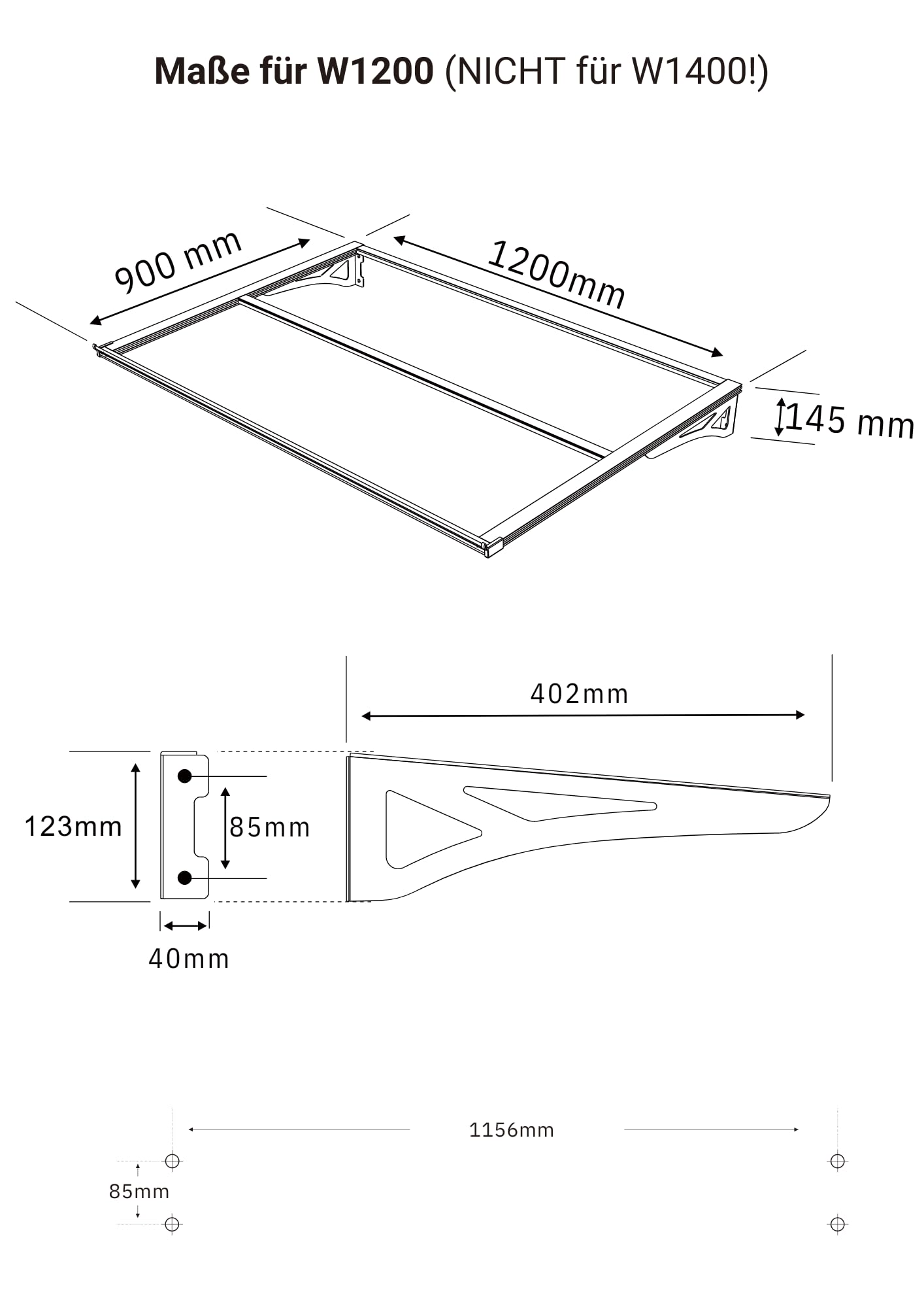 SCHARTEC Aluminium-Vordach W1200/W1400 als Haustürvordach 120 oder 140 cm | schützt auch bei extremen Wetterlagen Vordach für Haustür Überdachung | Aluminium Polycarbonat | Größe wählen (900 mm, 1400)