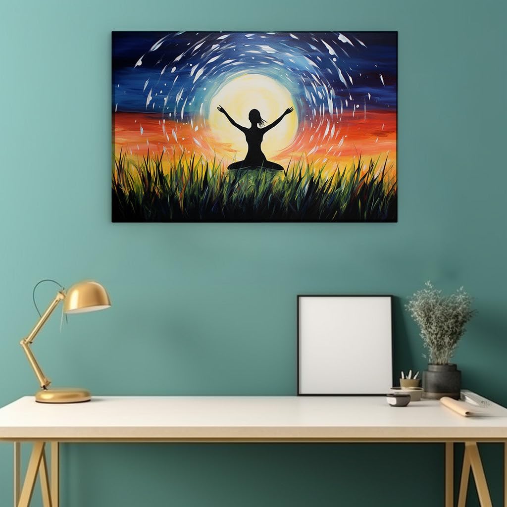 Canvas for Living room. Embracing Serenity Under a Luminous Moonlit Sky, 27 x 18 inch Canvas Wall Art - Contemporary Masterpieces - Modern Home Decor