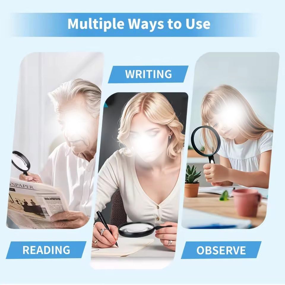 Large Magnifying Glass 10X Rubber Handheld Magnifier for Seniors Kids Reading Exploration