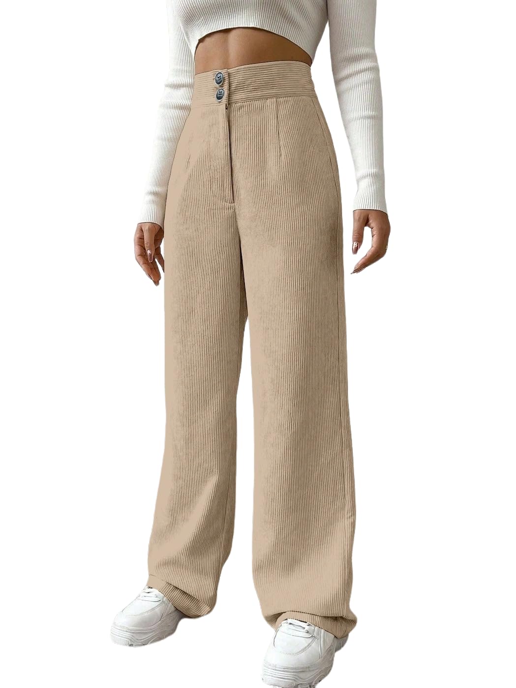 vogaan Women's Wide Leg Bottomwear with Pocket || Corduroy Mid Rise Loose & Relaxed Fit Casual Korean Baggy Trousers for Woman Elegant Workwear for Office, College & Events-picture-15