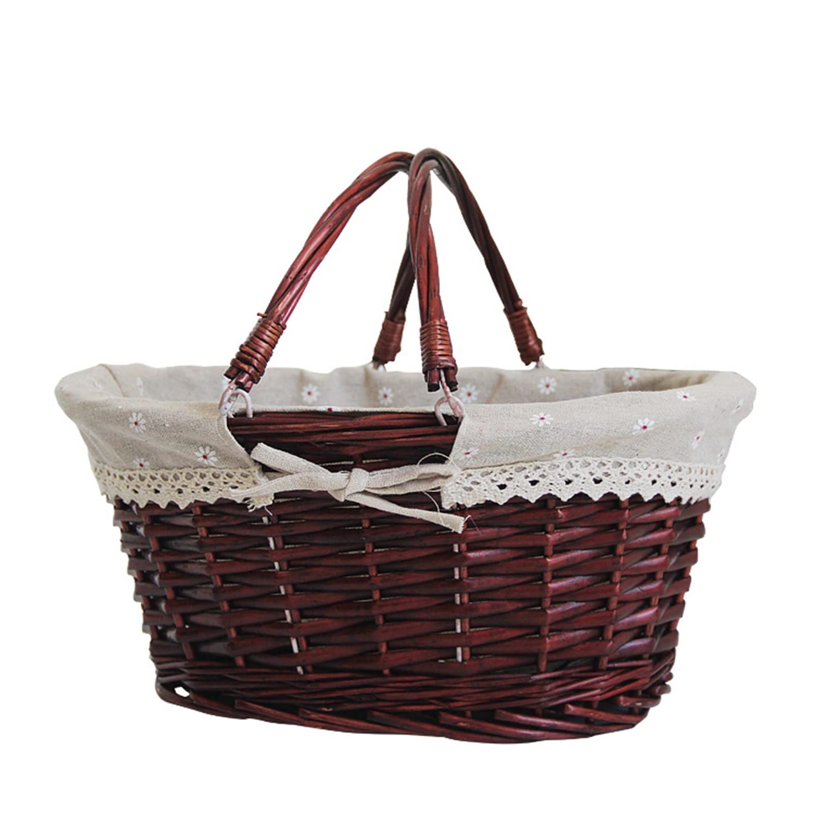 Wicker Picnic Basket Woven Fruit Picnic Basket Natural Rattan Willow for Picnic Camping Outdoor(Brown)