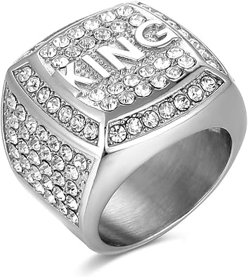 Iced out KING Ring for men Smooth Square ring Hip Hop ring 316 Stainless Steel Radiant Biker Rings Bling Cuban style Iced Out Jewelry Punk Ring Club ring Heavy Metal ring Party Wedding Ceremony