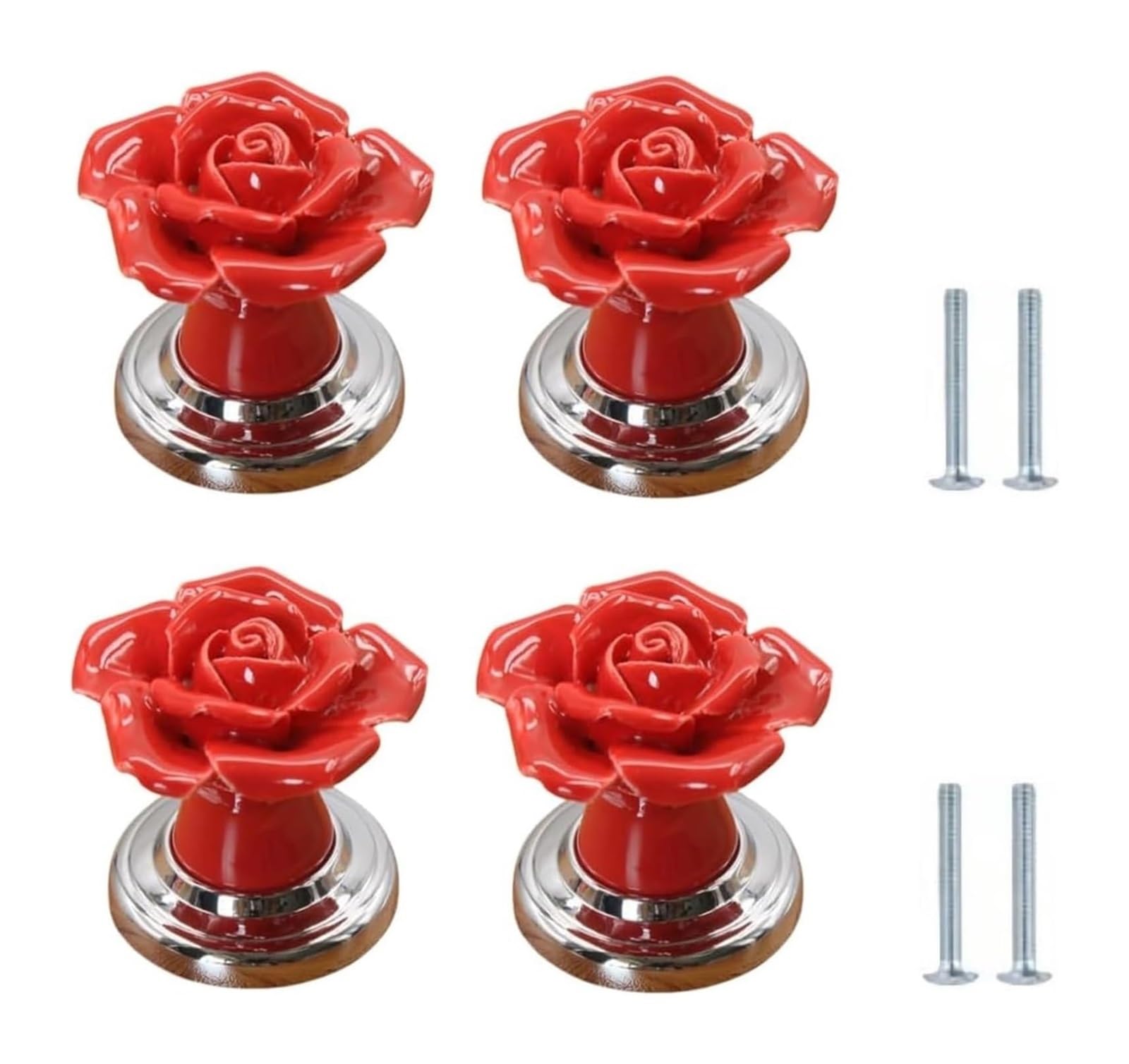 Enmrfvkz Silver Base-Red Ceramic Cupboard Drawer Handle Knobs, Ceramic Zinc Alloy Cupboard Drawer Handle Knobs Multicolor 40X40mm 4 Pack(Silver Base-Red)