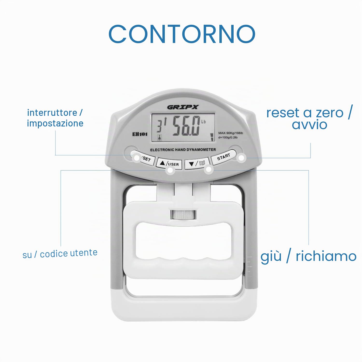 Dinamometro Digitale a Mano Misuratore di misurazione della Forza dell'impugnatura Acquisizione Automatica Potenza dell'impugnatura Elettronica 198 libbre / 90 kg