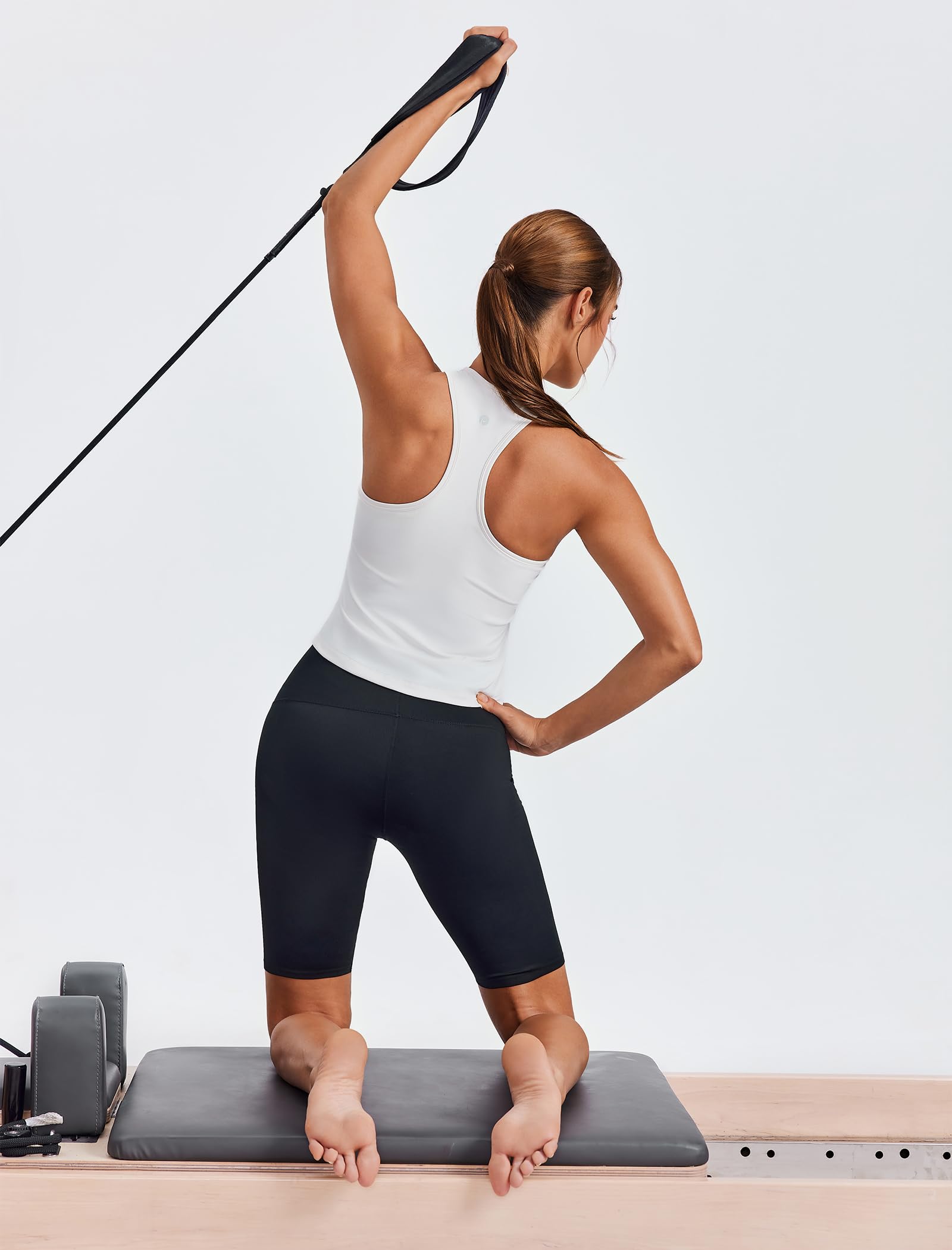 PINSPARK Workout Tops for Women Racerback Tank Top with Built in Bras Waist Length Yoga Tops Padded Athletic Gym Shirt — view 3
