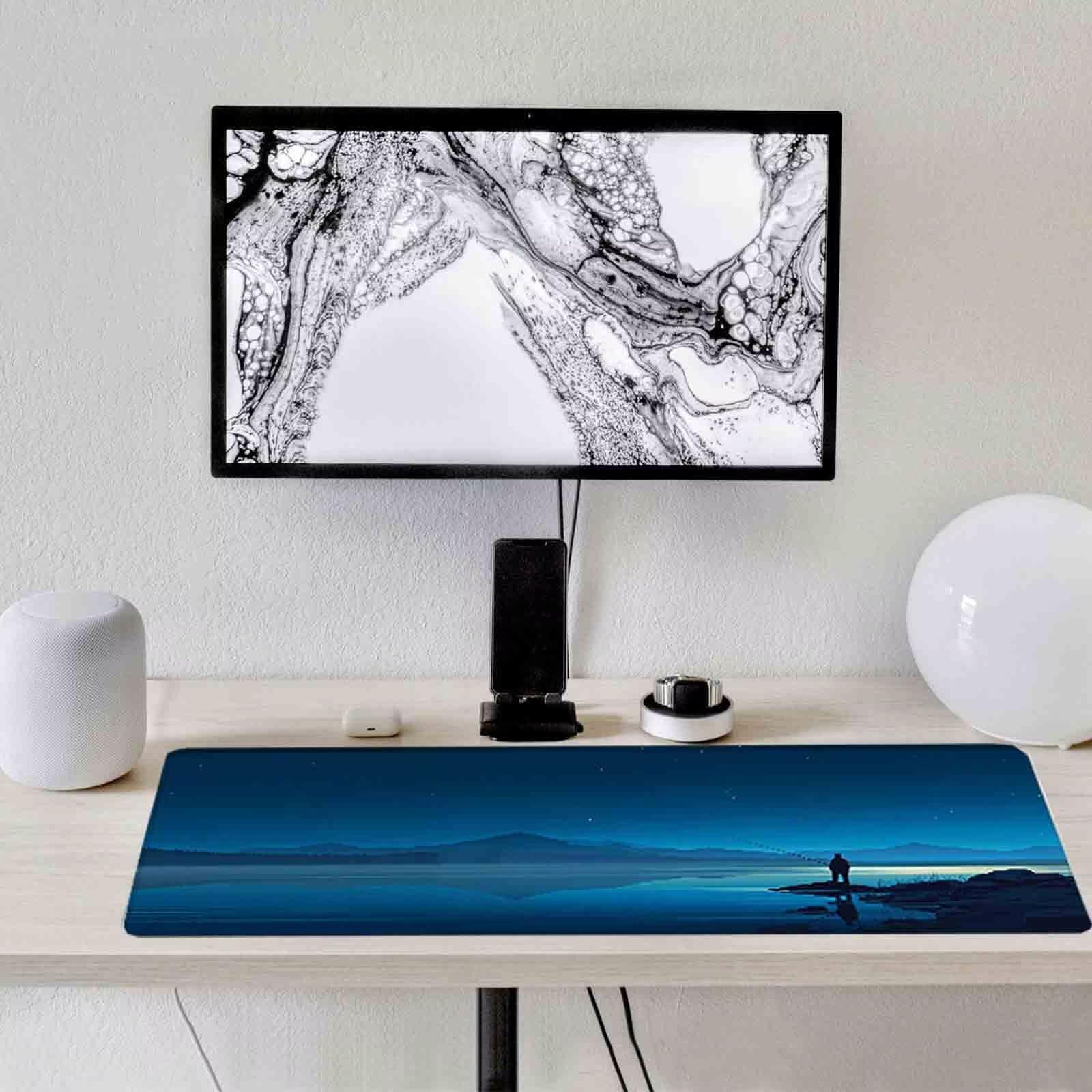 Niebieska podkładka pod mysz z krajobrazem XXL podkładka pod mysz 1000 x 500 mm z przeszytymi krawędziami i antypoślizgową gumową podstawą Podkładka pod mysz XXL do komputera, laptopa, akcesoria