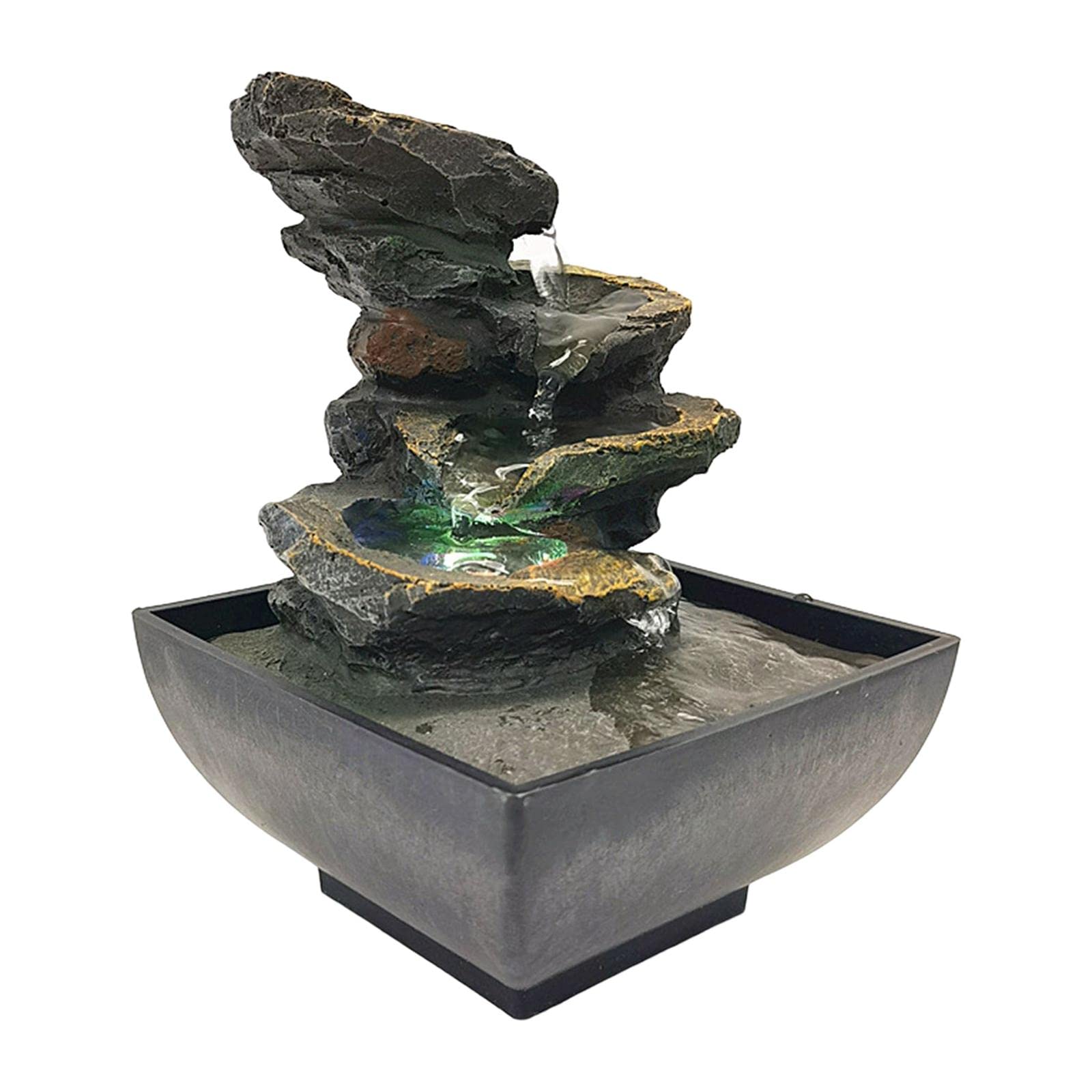 Fuente de Mesa Decorativa Fuente Cascada Interior con Bomba Estilo Roca Ornamental de Resina con Luz Led Adecuada para Decoración del Hogar