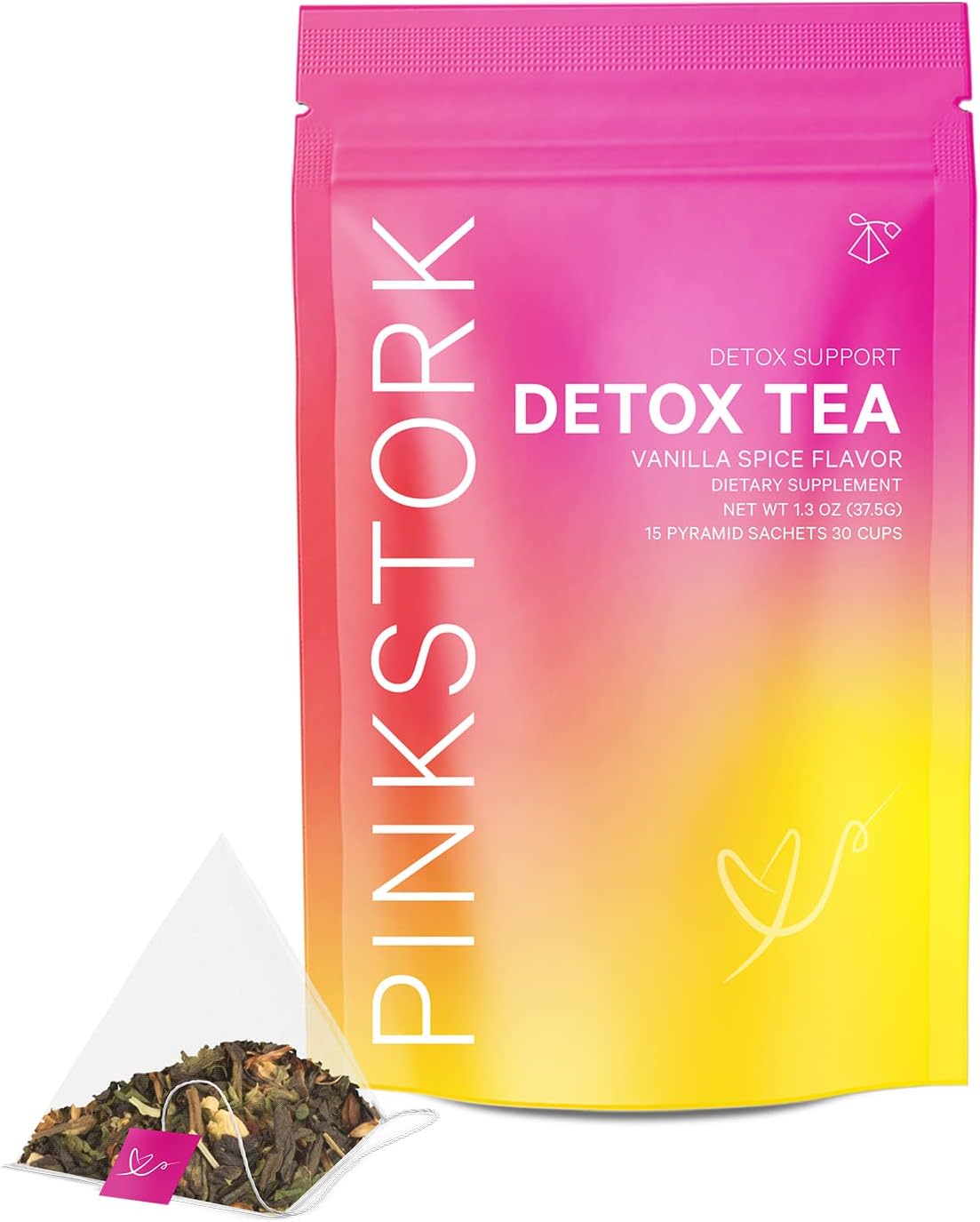 Pink Stork Detox Tea: Organic Vanilla Spice, Green Tea & Dandelion Root, Digestive Wellness for Women, Women-Owned, 30 Cups