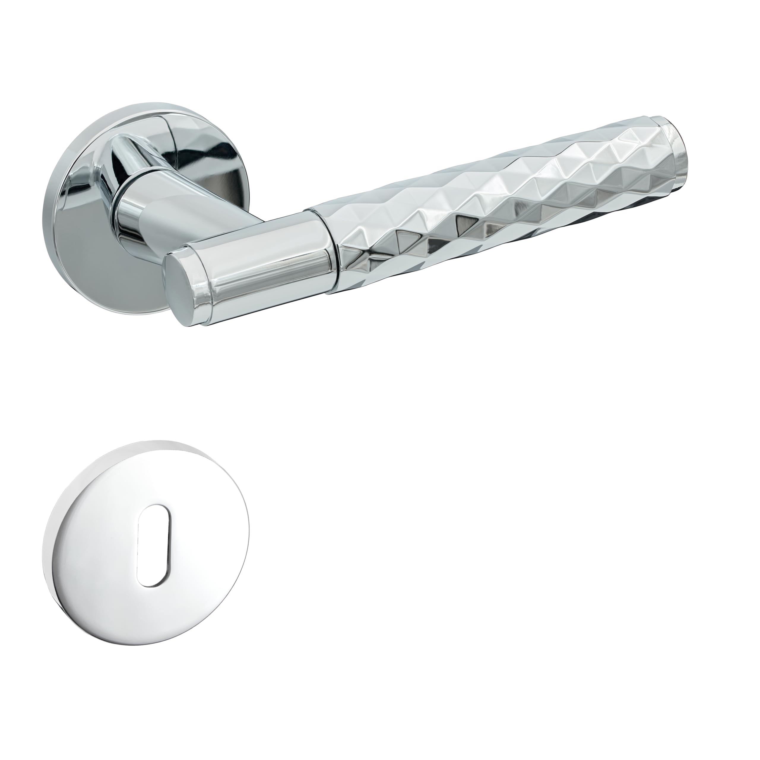 Gavroche Türgriffe Set BB Buntbart | Türklinken für Innentüren in Silber Chrom | Drückergarnitur für Zimmertür mit runder Rosettengarnitur aus Zink | Türbeschlag in L-Form & strukturierter Oberfläche