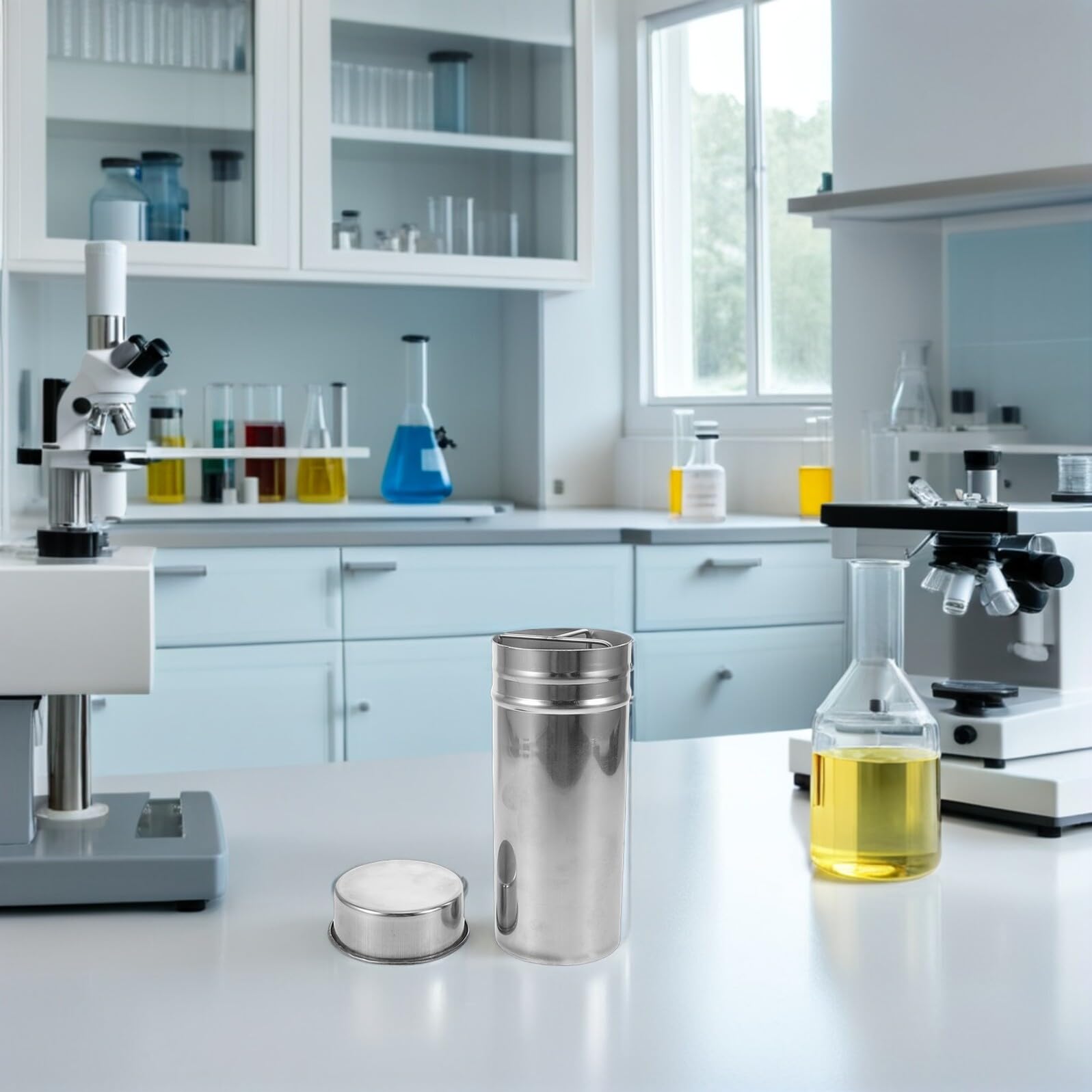 Frasco de de Laboratorio Acero Inoxidable con Tapa Hermética para Placas de Petri de 60 MM Contenedor Esterilizable para Cultivo Celular y Almacenamiento Seguro Microbiología