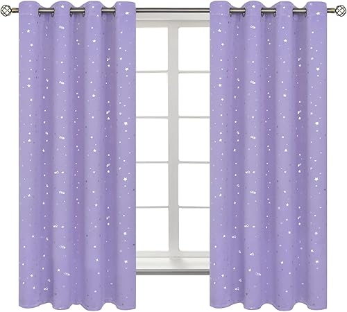 BGment Cortinas de oscurecimiento de habitación para dormitorio, con aislamiento térmico, con ojales, estampado de estrellas plateadas, cortinas
