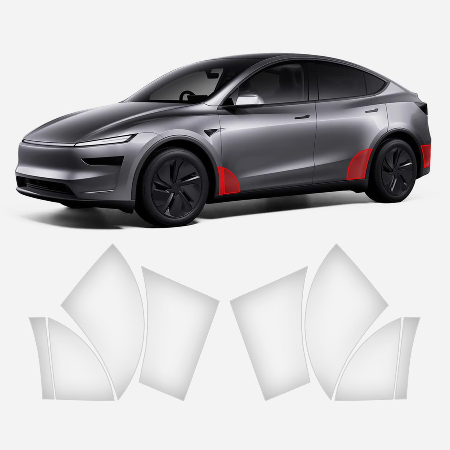 (6pcs - 1set) Tesla Model Y Juniper Rear & Front Fender Set Protector PPF, Mud & Stone & Rock Chips Guard, Wrap, Scratches, Paint Protection Film