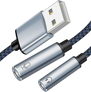 NCGGY USB to 3.5mm Jack Audio Adapter USB Sound Card Jack Audio Adapter with 3.5mm Headphone and Microphone Jack Compatible with PC,Laptop,Linux, Desktops,PS4，PS5and More Device