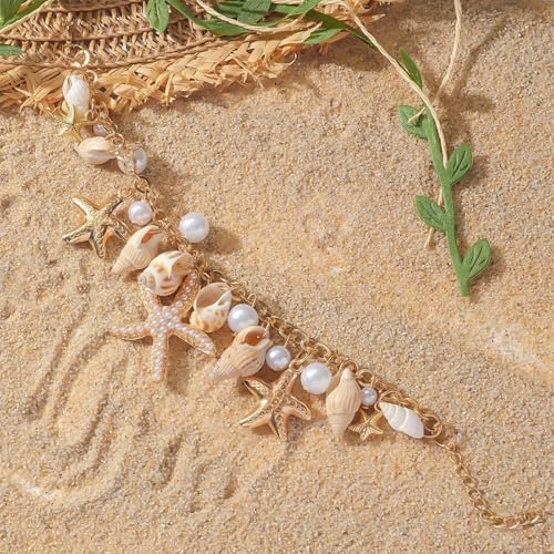 Image of YANCHUN Shell Anklets for Women Waterproof Sea Shell Starfish Ankle Bracelets Summer Beach Dresses Outfits Accessories for Women