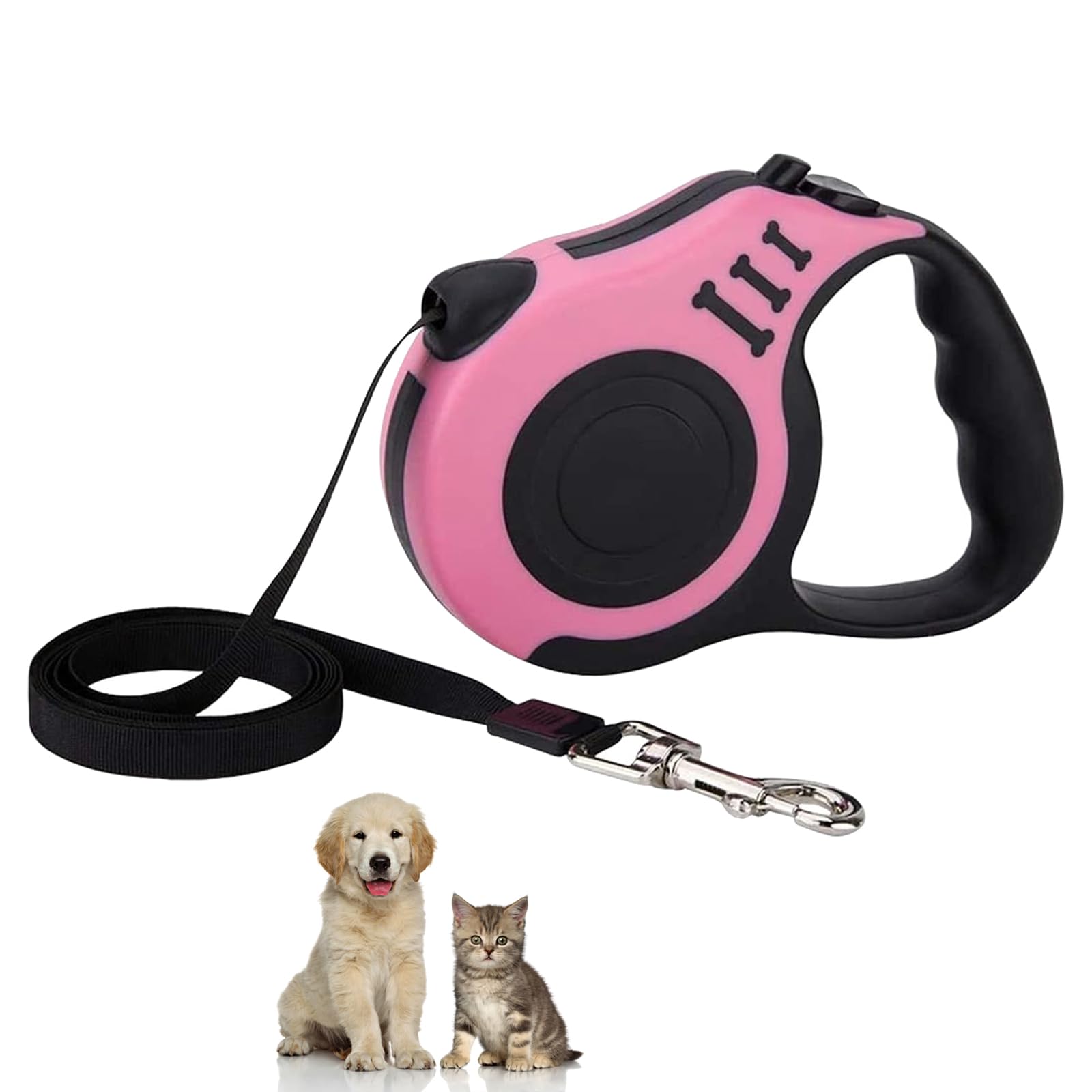 Correa para Perros, Correa, Correa Retráctil, Cierre Giratorio, Adecuada para Perros Pequeños, Medianos y Grandes, Rosa (3 Metros)