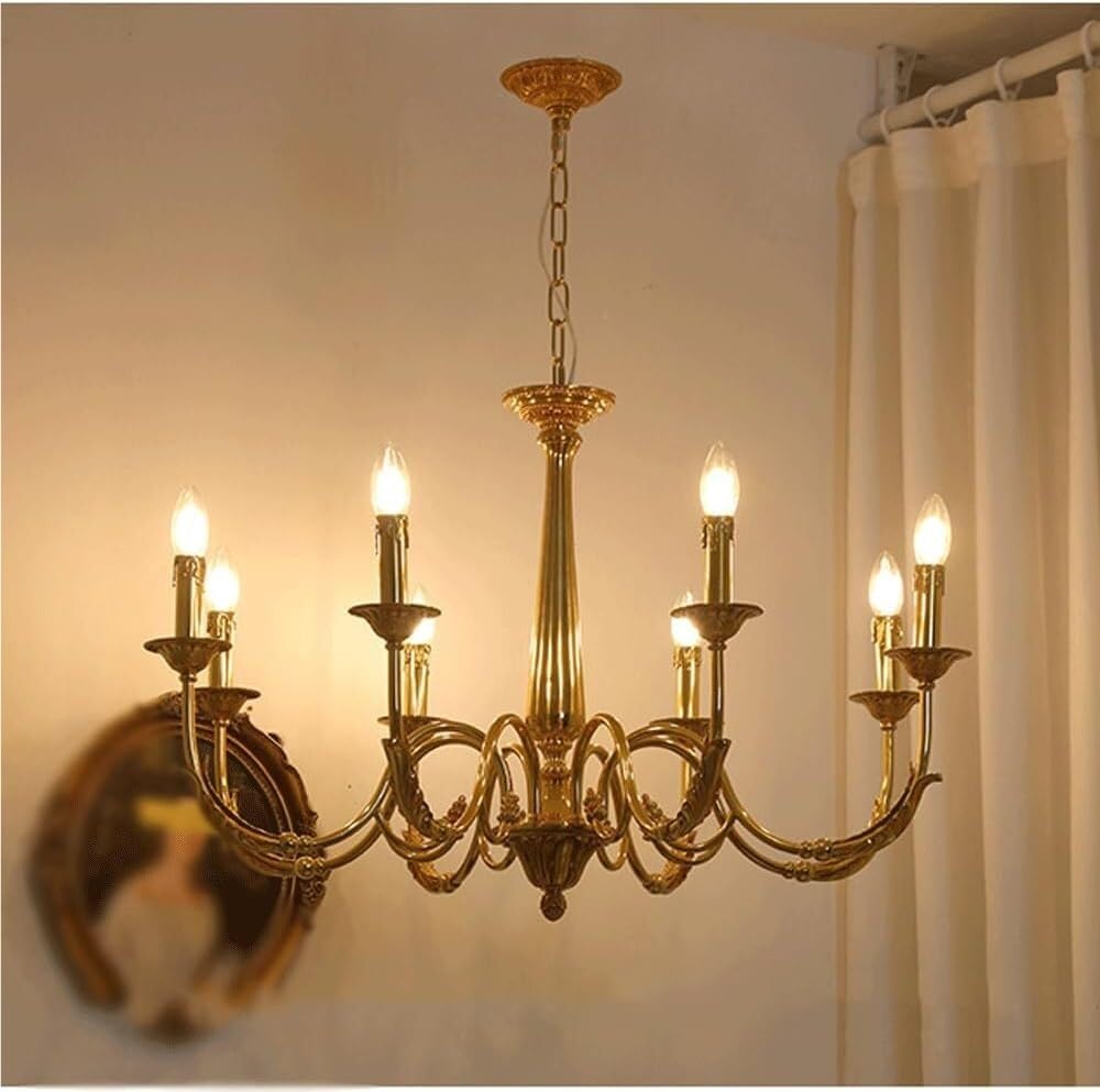 Modern Hängeleuchte 8-flammiger goldener Bauernhaus-Kronleuchter, amerikanischer Vintage-Kerzen-Kronleuchter, Beleuchtung, E14, große Esszimmerleuchte