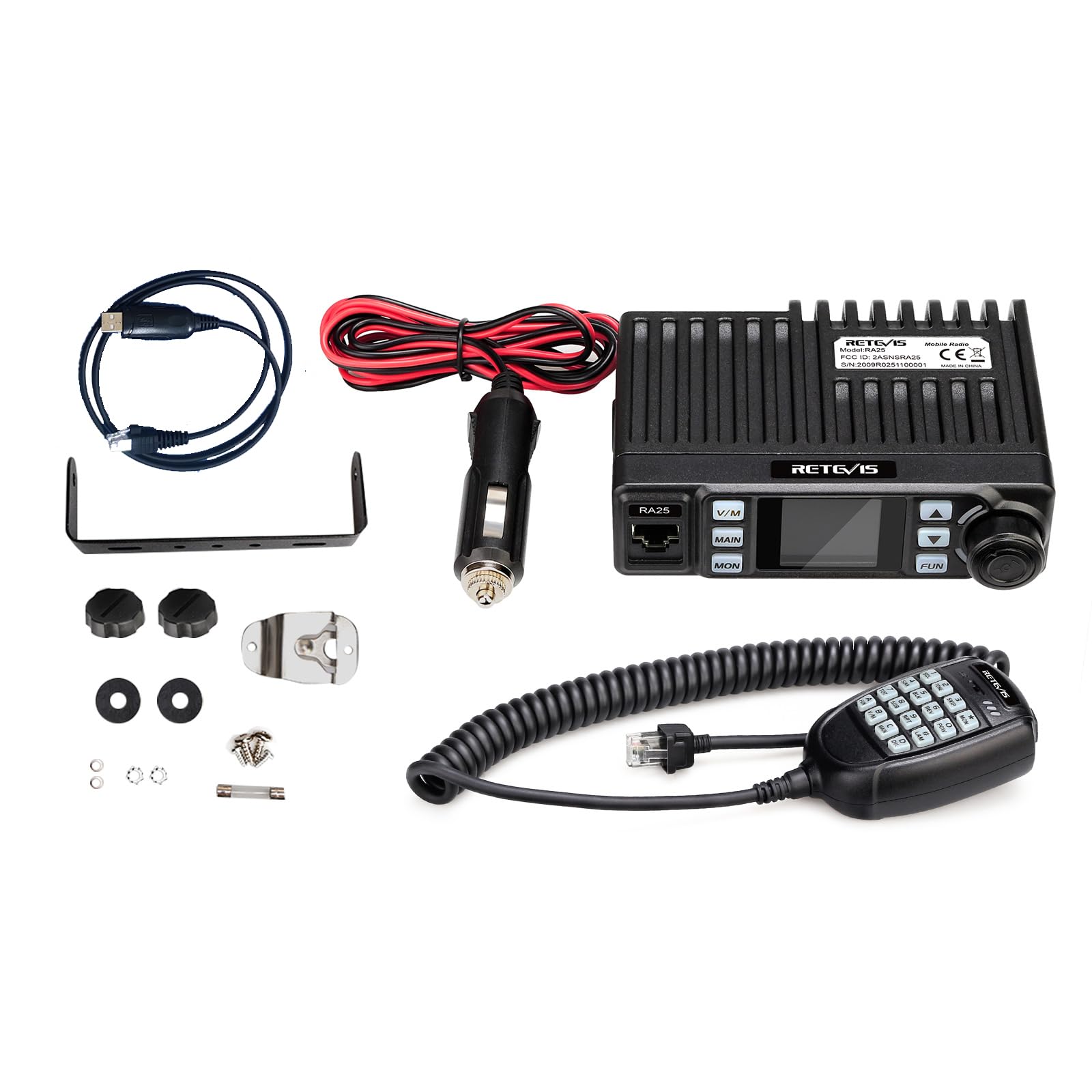 Retevis RA25 Mobile Ricetrasmettitore, Doppio Monitor Dual Band, 5W/20W,500 Canali,5 Toni/2 Toni/DTMF, Display TFT da Mini Mobile Radio(1 Pezzo, Nero)