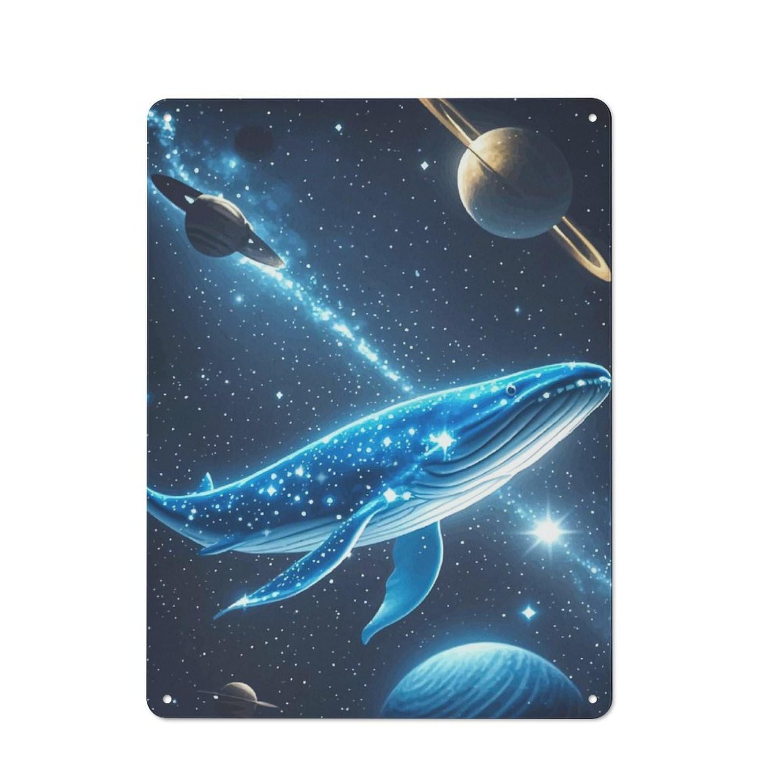 Distressed Look Cosmic Whale Starry Space Decorative Tin Sign 40x30cm, Retro Room Decor for Lounge, Study, Pub Or Wall Gallery