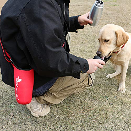 VIVAGLORY hundetrinkflasche & wasserflaschenhalter mit Schultergurt-Kombi, Hunde Trinkflasche & Wasserflaschenhalter für Unterwegs, Trinkflasche Edelstahl mit Wasserflaschenträger, 750ml, Rot