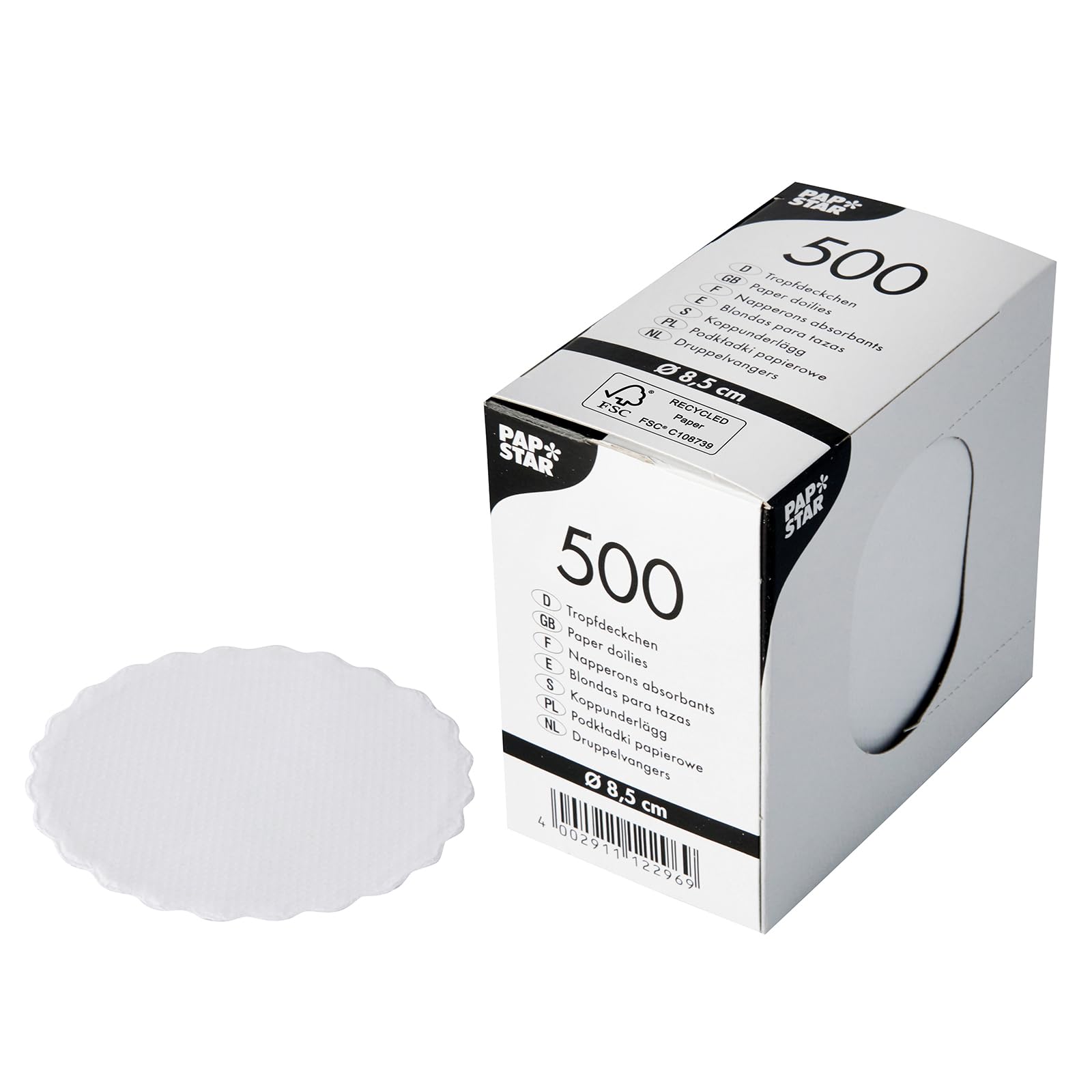 Papstar 12296 - Posavasos (Papel, diámetro: 8,5 cm), Color Blanco
