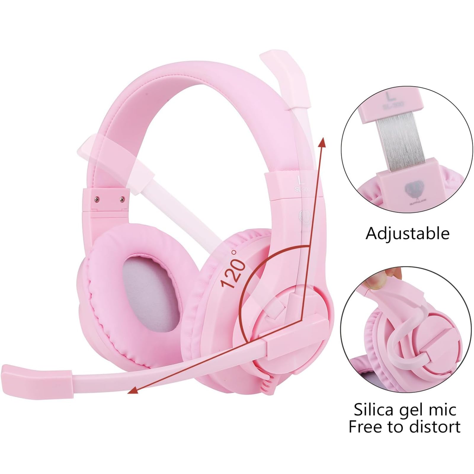 BlueFire Cuffie con Microfono per Bambini, 3.5mm Bass Stereo Cuffie da Gaming per PC/ PS4/ Xbox One/Xbox One S/Xbox One X/ PS4 Slim / S4 PRO (Rosa)