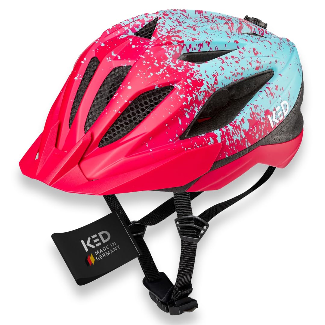 KED Kids Youth Street Jr. Pro Casque de vélo, Rose, Bleu glacé Mat, Taille M (53-58 cm)