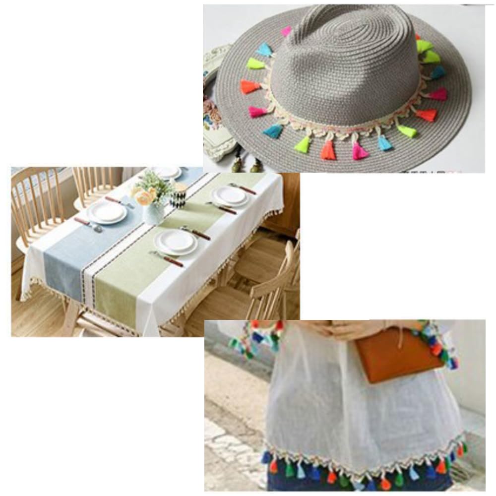 Galon à Pompons 5,7 Mètres - Frange Colorée - Pour Couture, Déco, DIY, Vêtements