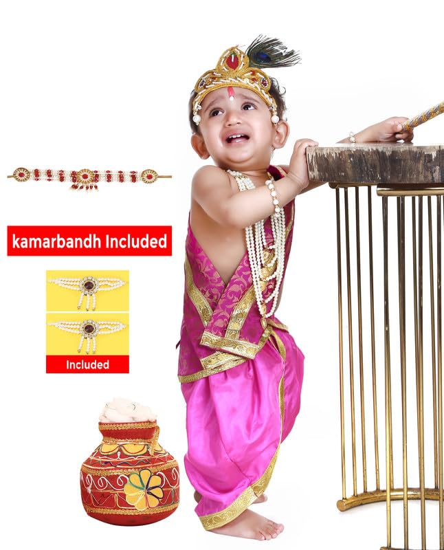 Image of Krishna Dress for Kids, Baby Krishna Dress for Janmashtami with Krishna Mukut, janmashtmi wear dress