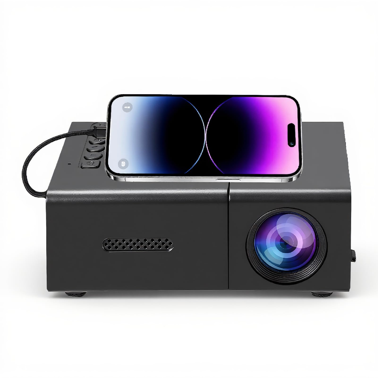 Mini Proiettore, Proiettore Cinematografico Full HD 1080p, Correzione Automatica della Chiave di Volta, Compatibile con Levetta TV/telefono/laptop, per Film All'aperto