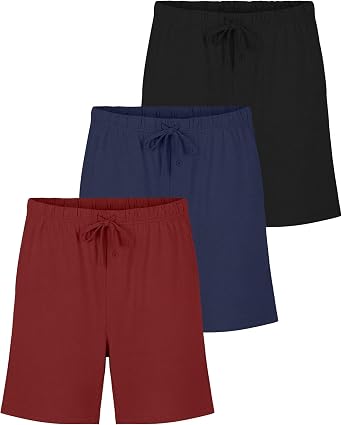 Real Essentials 3 Pack Mens Cotton Ultra-Soft Knit Sleep Pajama Shorts & Lounge Wear Available In Big & Tall